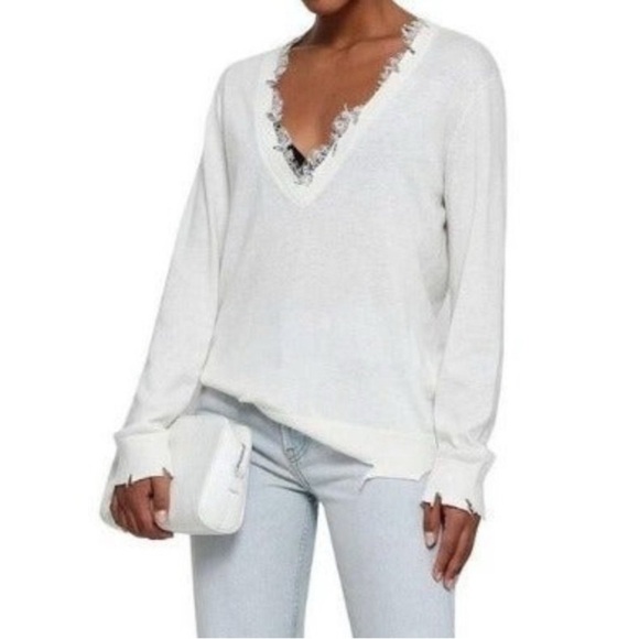 IRO Ivory white Distressed Boho Lace Sweater M - Picture 3 of 7